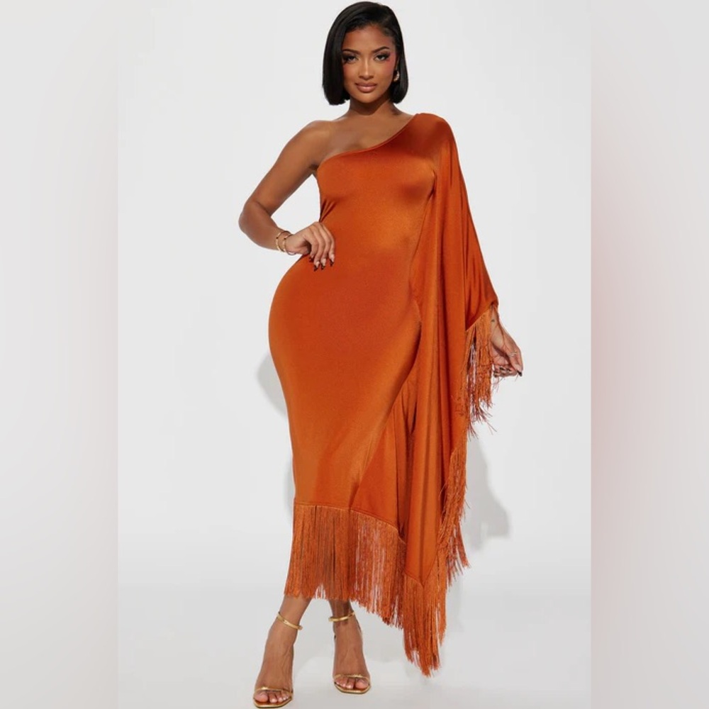Fashion Nova Asymmetrical Orange Dress